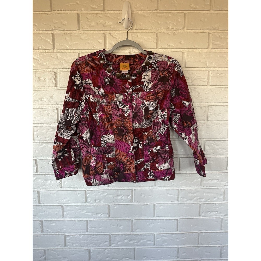 Ruby Rd Floral Patchwork Button Front Jacket Top – Size 12 – Monica Geller 90s
